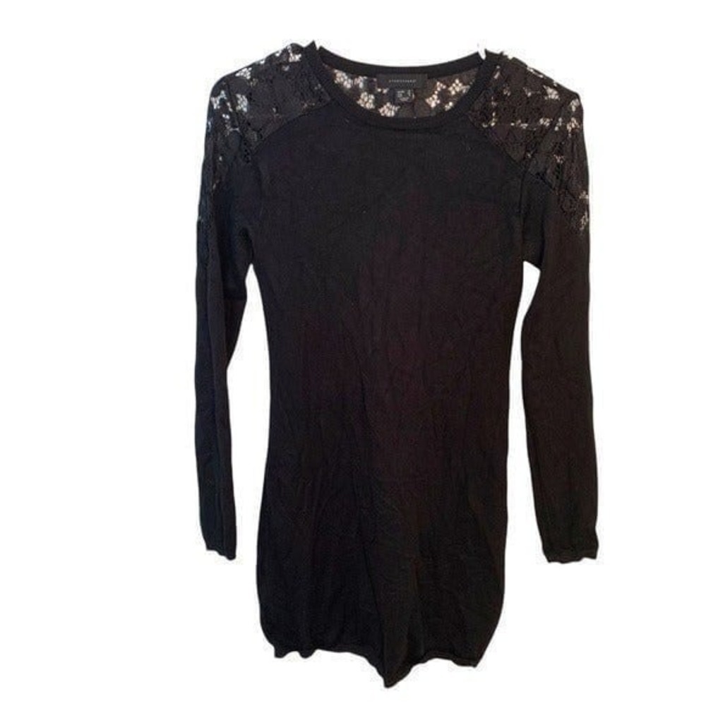 Atmosphere Women's Size 6 Crewneck Sweater Dress Black Lace Yoke Long Sleeve